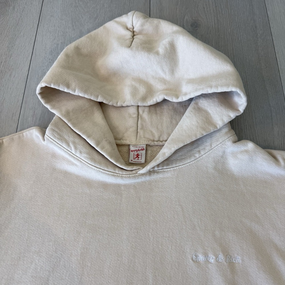 Sporty and Rich Pullover Hoodie Light Khaki M Medium Less But Better Made In USA